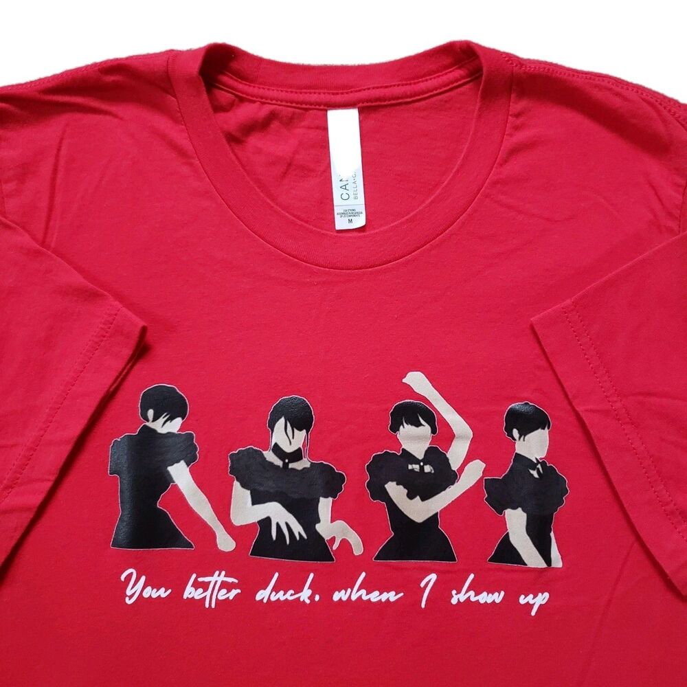 Wednesday Addams Goo Goo Muck Dance Sz Medium Mens 100% Cotton Red T-Shirt